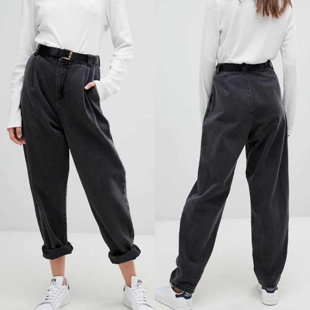 ASOS | tapered boyfriend jeans w/curved seams+belt